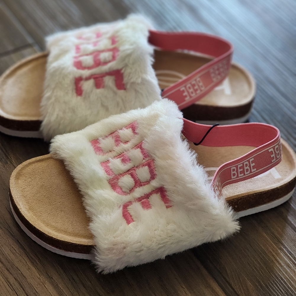 BEBE GIRLS TODDLER WHITE FUR SANDALS: NWT: SZ 1